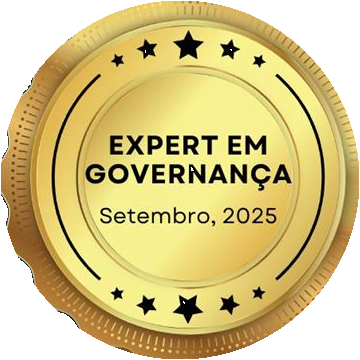 Selo dourado do CELINT com estrelas e a inscrição “Expert em Governança — Setembro, 2025”